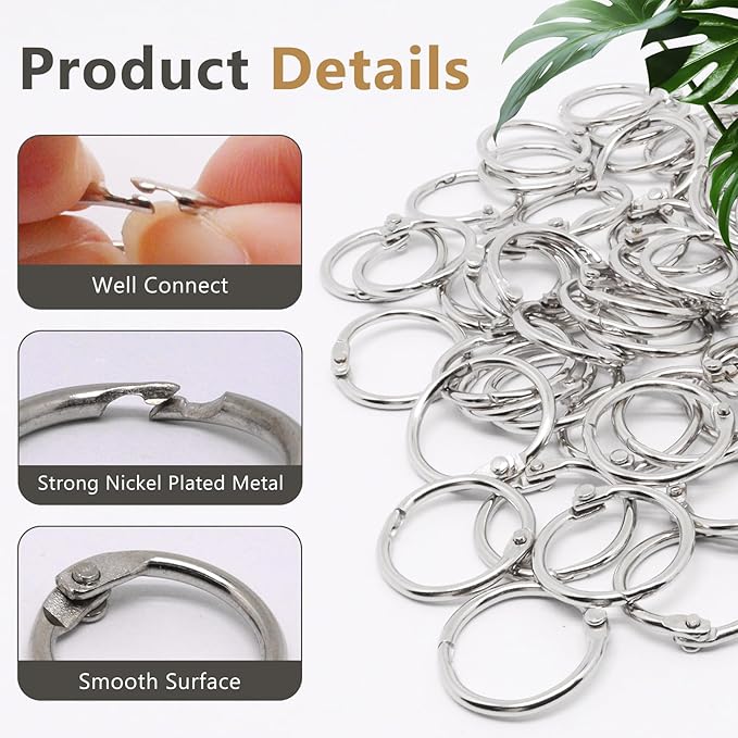 Loose Leaf Binder Rings 3/4 Inch, 120PCS Book Rings for Index Cards, Nickel Plated Metal Flash Card Ring, Clip Ring for Notebooks, Photos, Key, Home, Office, School Supplies (Silver)