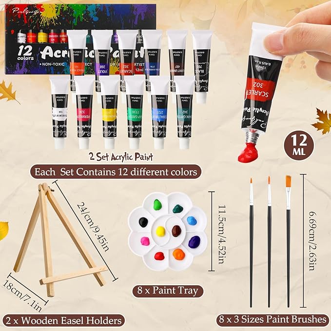 Cholemy 36 Pcs Paint and Sip Kit for Adults 8''x10'' Pre Drawn Canvas for Painting DIY Afro Acrylic Painting Kit Wood Easel Brushes Date Night Bulk for Father's Day Party Gifts(Fall Scarecrow)