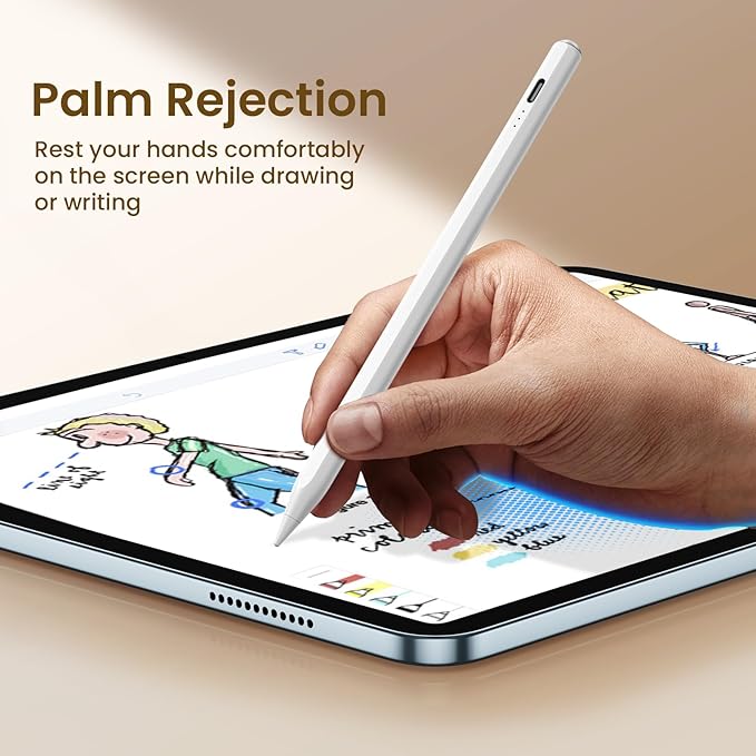 Hastraith Stylus Pen for iPad(2018-2026)-13 Mins Fast Charge with Tilt Sensitivity & Palm Rejection for iPad 11/10/9/8/7/6th Gen, Air 5/4/3/M4/M3/M2, Pro 13"/12.9"/11"/M4, Mini 7/6/5th, White