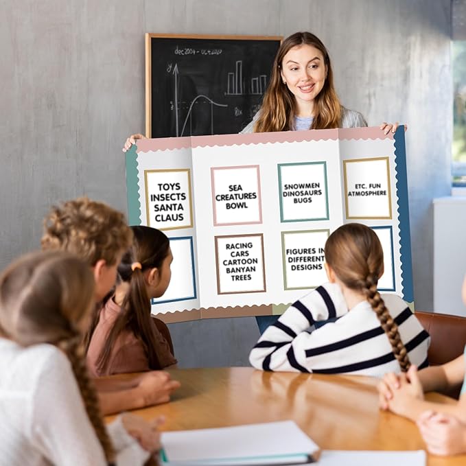 90 Pcs Science Fair Board Supplies Include 72 Trim Scalloped Bulletin Borders 18 Presentation Board Subtitles for Classroom Office Display(Morandi)
