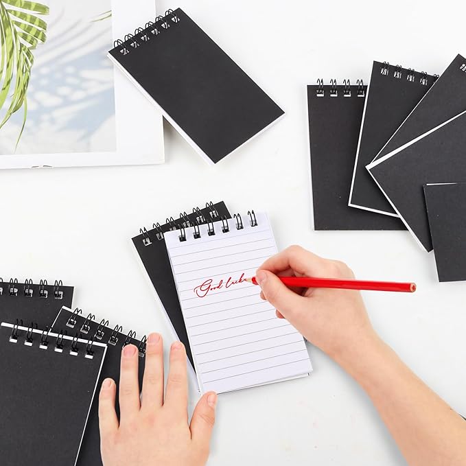 Hxezoc 10 Pack Small Pocket Notebooks, 3 x 5 Inches Mini Black Spiral Pocket Notebook with Lined Pages Memo Pads for Kids Home Office School Classroom Decoration Supplies