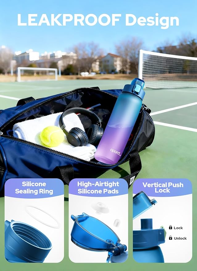 Opard Zip 30oz Plastic Water Bottle Dishwasher Safe, Leakproof Flip-Top Lid, BPA Free Tritan, Wide Mouth Reusable Sports Water Bottle for Gym Hiking Commuting Outdoor Travel and School