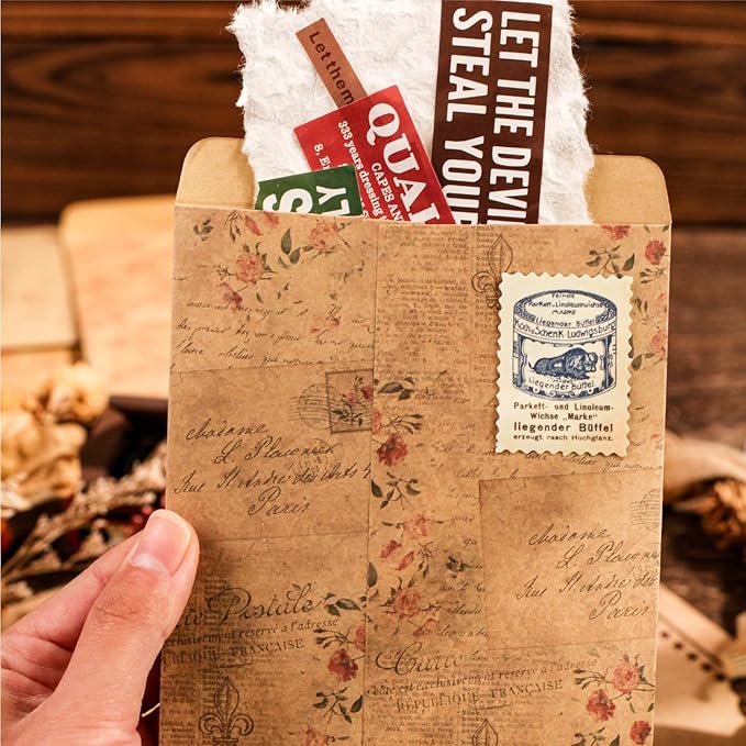 Vintage Cottagecore Fancy Envelopes - 18 Packs Antiqued Old Looking Envelopes with 24 Wax Seal Stickers for Letter, Wedding Invitations(4.3 x 6.3 inches)