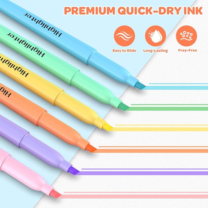 48 Count Pastel Highlighters Bulk - 6 Assorted Soft Colors, Chisel Tip, No Bleed & Quick Dry, Ideal for Note Taking, Studying, School, Office, Student & Teacher Supplies