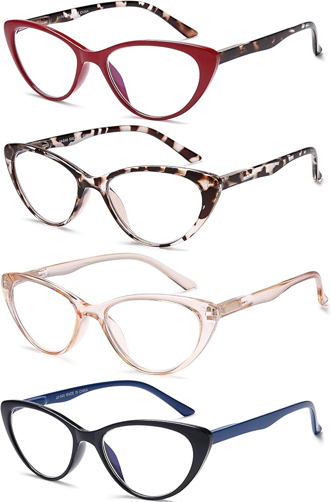 EYEURL 4-Pack Cat Eye Reading Glasses for Women- Blue Light Blocking Readers with Spring Hinges,Anti-Glare/UV Rays Reading Glasses,0.75