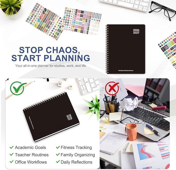 Planner 2026-2027, Weekly and Monthly Academic Planner, July 2026 - June 2027, Hardcover Calendar Agenda Book for School Year Planning, School Supplies for Teacher and Student, Letter Size(8.5'' x 11'')