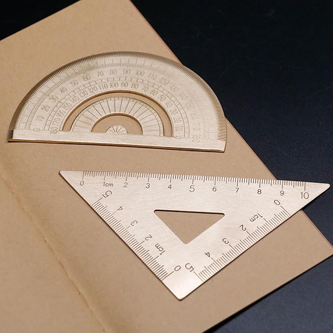 Utoolmart Brass Ruler Set - 180 Protractor, 5.9-inch Straight Ruler, Measuring Tool for Drafting, Drawing, Math & Geometry