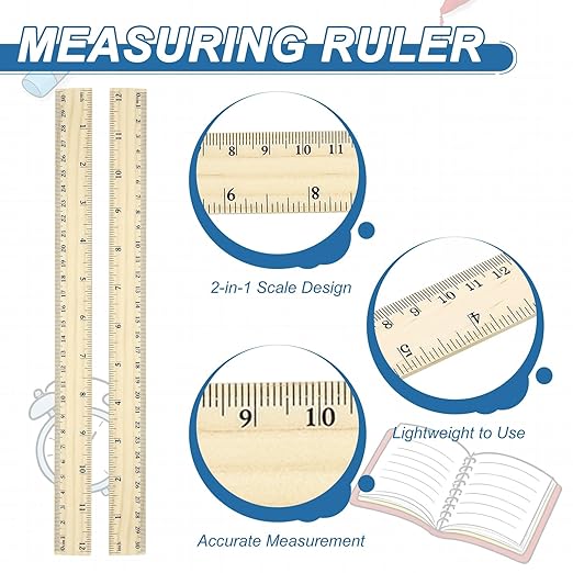 PATIKIL 12 Inch Wooden Rulers, 12Pcs Drafting Ruler Measuring Drafting Tools with Centimeters and Inches for Office Home Teacher Drawing Supplies, Wood