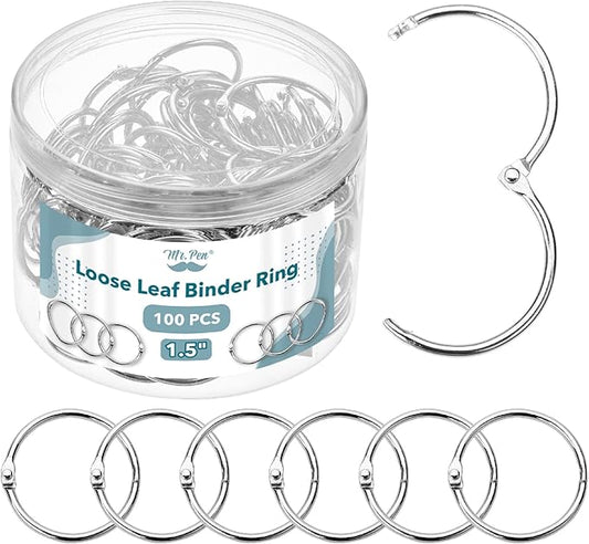 Mr. Pen- Loose Leaf Binder Ring, 1.5 Inch, 100 Pack, Metal Loose Leaf Binder Book Rings Bulk for Books and Index Cards, Scrapbook, Keychains, School, Home, Office, Silver