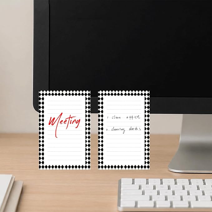 Lined Sticky Notes 4x6 in, 2 Pack Large Cute Notepads with Lines, Bright Post Memo Note Pads Big Rectangular Sticky Notes for Office Black White Plaid