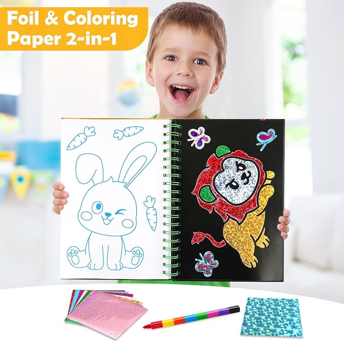FUNNYB&G Mess-Free Foil Art Craft for Kids Ages 4-10, Kids Birthday Gift