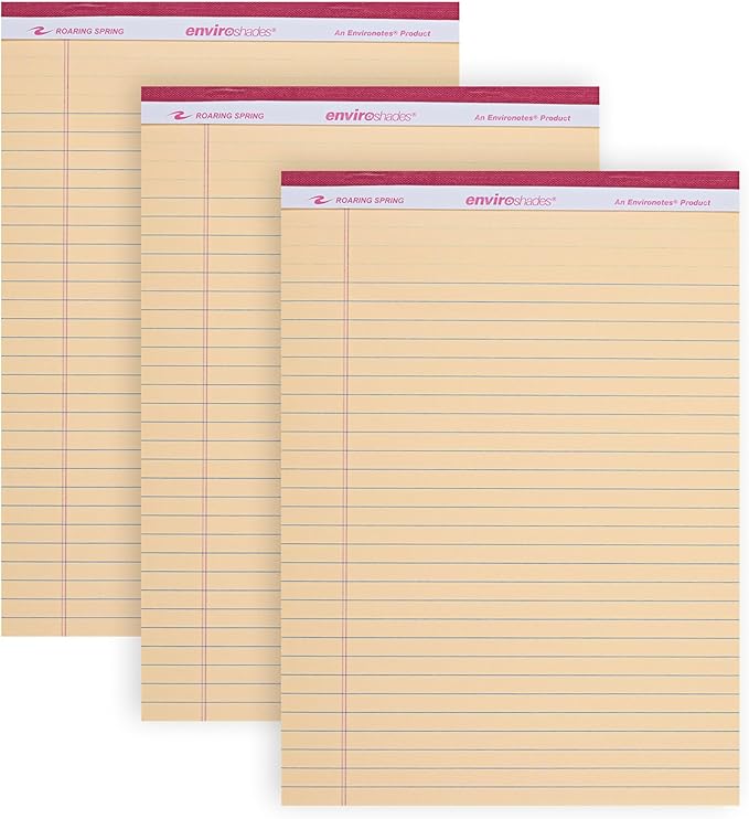 ROARING SPRING Enviroshades Ivory Legal Pads, 3 Pack, Legal Ruled Recycled Colored Writing Note Pads, 8.5" x 11", 50 Sheets, Perforated Paper, Made in USA, Memo Pad For School & Office