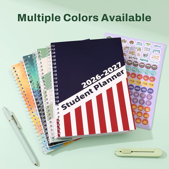 Student Planner 2026-2027, SUNEE Middle or High School Datebooks Student Planner for Academic Year Jul. 2026 - Jun. 2027, 6.5" x 8.3" Lesson Plan Book with Bookmark, Planning Stickers, Green Waves