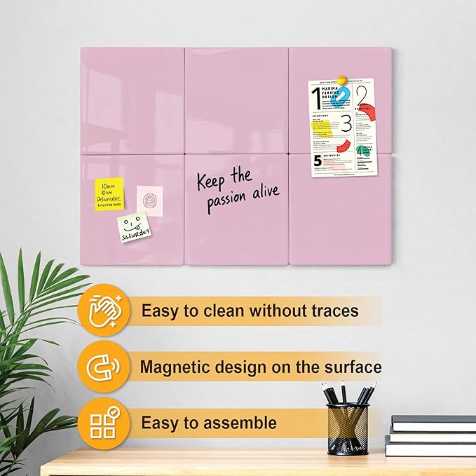 Comix Magnetic Board, 12 Pack Magnetic Whiteboard for wall, 11.8 x 11.8 Inches Dry Erase Board for Kids, Students, White Board Dry Erase Set for Fridge, Office and Home, Pink