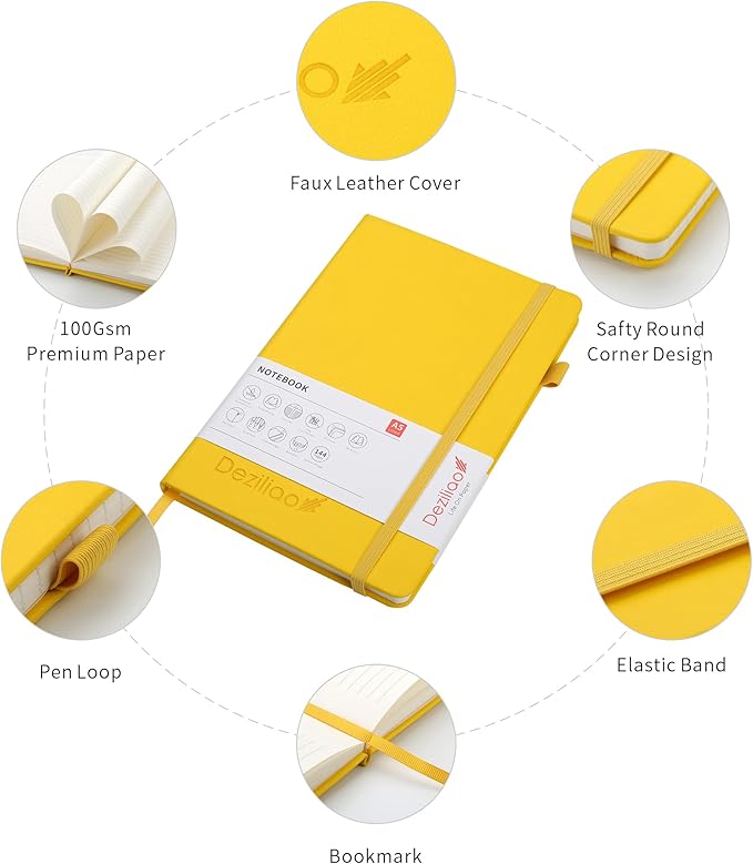 Lined Journal Notebooks with Pen Loop, Hardcover Notebook Journal for Work, 100Gsm Premium Thick Paper with Inner Pocket, Medium 5.7''''x8.4'''', ?Yellow, Ruled, 1 Pack
