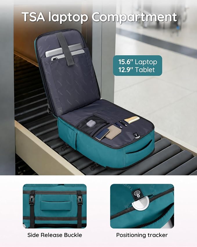 Taygeer Airline Approved Carry on Backpack, Womens Weekender Travel Bag | Luggage 15.6 Inch Laptop Backpack with Water Bottle Pocket & Shoe Pouch, Travel Gifts for Frend Outdoor Weekend, Peacock Blue