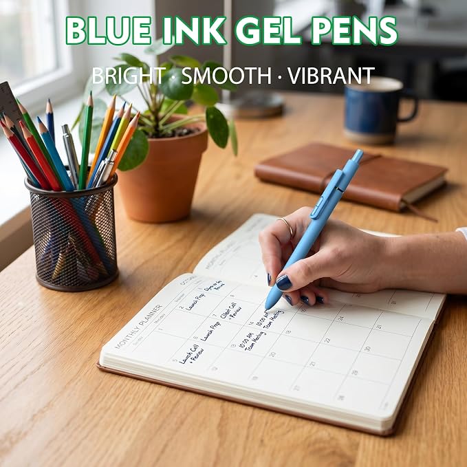 Hiacry 8 Pcs Gel Pens - 0.7mm Fine Point Quick-Dry Blue Ink Fidget Pens | Smooth Writing Pens, No Bleed, No Smear, Note Taking Journaling, School Office Supplies for Men & Women (Dopamine 8Pcs )