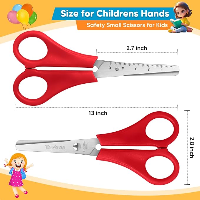 Kids Scissors Bulk of 12-Pack, Taotree 5" Kid Scissors for School Office | School Supplies, Craft Supplies, Small Blunt Tip Safety for Toddler Child Student Classroom Teacher Scrapbook Scrapbooking