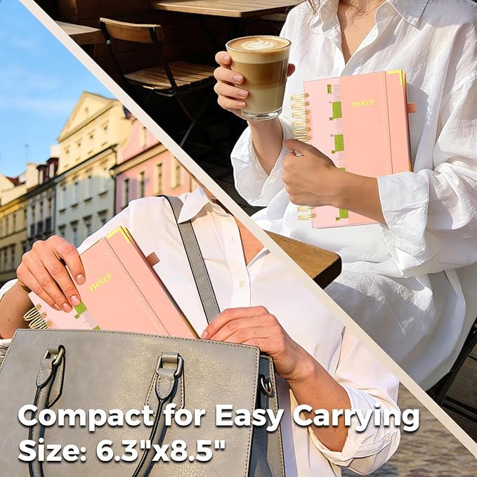 XYark A5 Hardcover Spiral Notebook, 6.3"x8.5" College Ruled Notebooks with Removable Dividers Tabs & Ruler, 5 Subject Notebook 300 Pages, Small Lined Journal for Women School Work Office, Light Pink