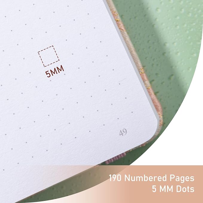 MGGAO Dotted Journal Notebook, A5 Fabric Journal for Women Men