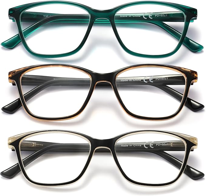 Reading Glasses for Women, 3-Pack Blue Light Computer Eyeglasses, Cat-Eye Fashion Full Frame with Spring Hinge Ladies Readers +2.5diopter