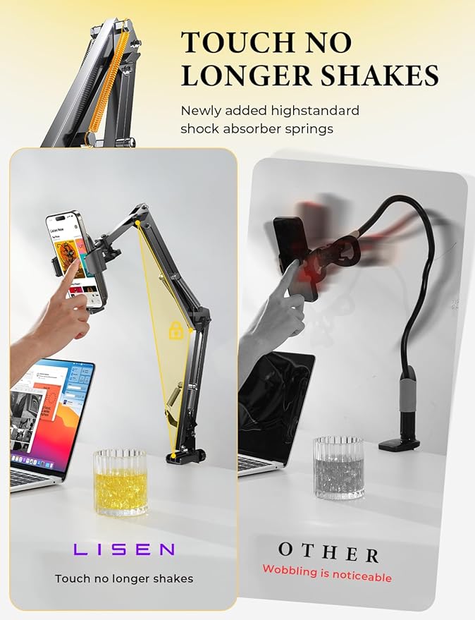 LISEN Gooseneck Phone Holder for Bed Desk [3rd Upgrade] Cell Phone Stand for Desk Bed Gaming Accessories,Gifts for Men Mom Senior Tech Mount for Recording Filming Laying Down Flexible Magic Arm Clamp