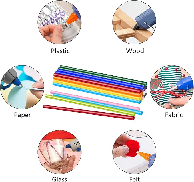 24PCS Mini Size 0.27" Dia x 8" Long Color(12 * 2) Hot Melt Glue Sticks, All Temperature Adhesive EVA Glue Sticks for Craft, DIY, Repairing, Sealing, Stamp, Art, Decoration