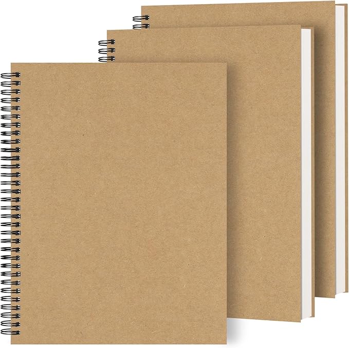 Dynta Large Spiral Notebooks 8.5 "x 11" Lined 3Pcs College Ruled Journals for Work, School And Travel, Good for Students and Office, 160 Pages/80 Sheets with 100 GSM Lined Paper(Kraft Brown)