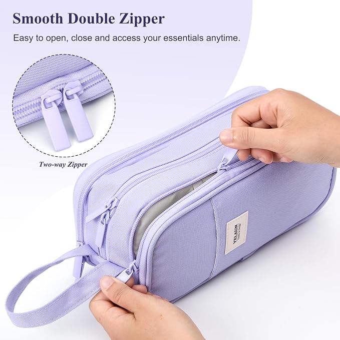 Pencil Case Pouch, Large Capacity Pencil Box Bag, Aesthetic Pen Organizer for School Supplies, Cute Preppy Stuff for Girls Boys Kids, Back to College Stationery, Purple