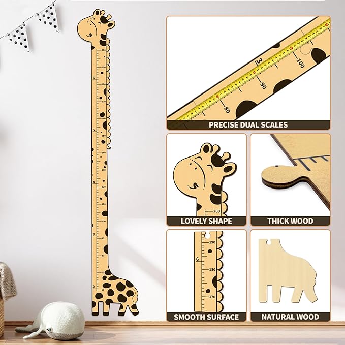 Wooden Growth Chart for Kids,Giraffe Height Chart for Boy Girls,Measuring Board for Kids Height,for Child's Room,Nursery Decor Decoration Wall Art (Brown giraffe)