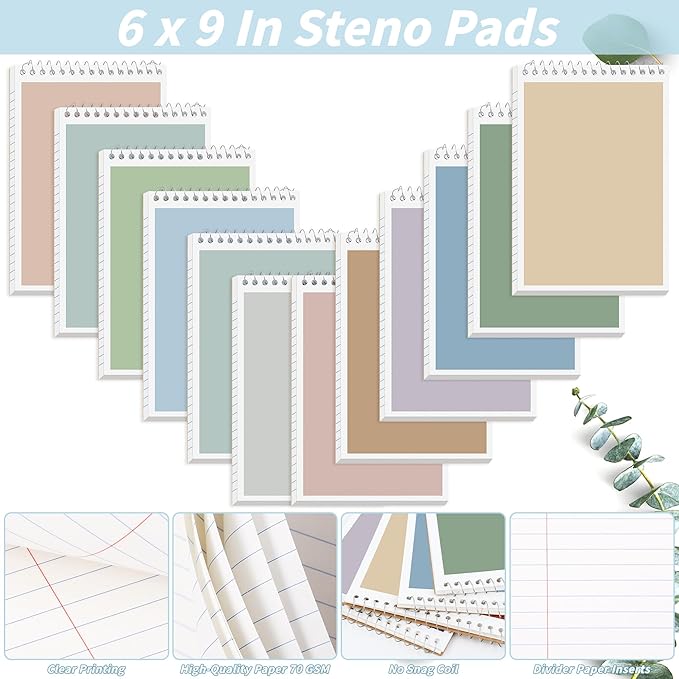 24 Pack Steno Pads 6 x 9 in Spiral Top Notebook Bulk 12 Retro Color Note Pad 60 Sheets Gregg Rule Writing Paper Steno Notebooks for Students Teachers Men Women Professionals Office School Recording