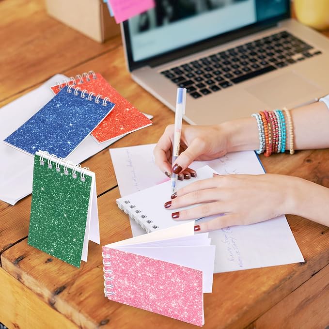 24 Pcs Mini Notebook Party Favor Small Pocket Notebook Colorful Shiny Cover Notebooks Small Spiral Notepad Memo Note Pads for Work Home Office School Classroom Supplies