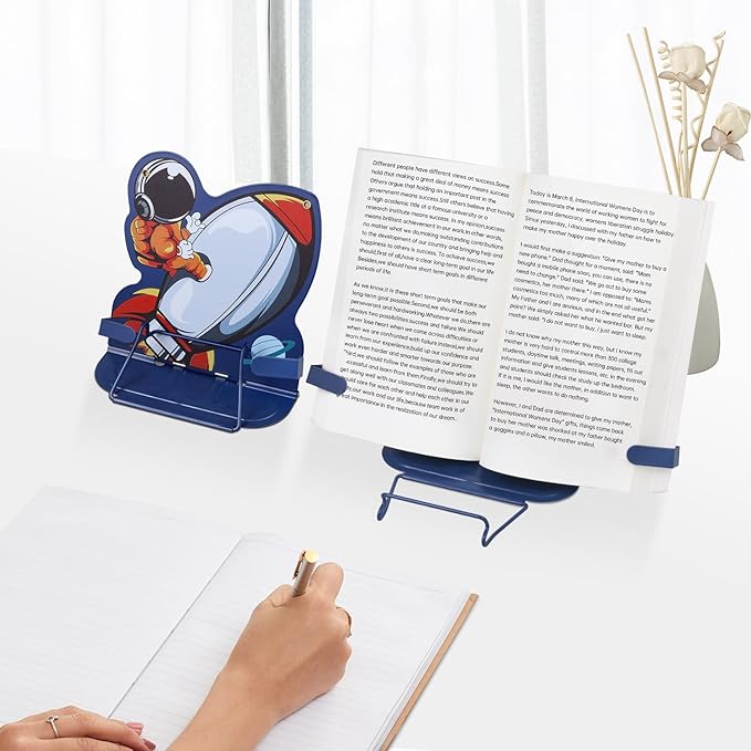 Honagu Book Stand Book Holder Metal Desk Book Stand for Reading Hands Free, Adjustable Textbooks Cookbook Documents Holder, Christmas Birthday Gifts for Girls and Boys (Rocket)