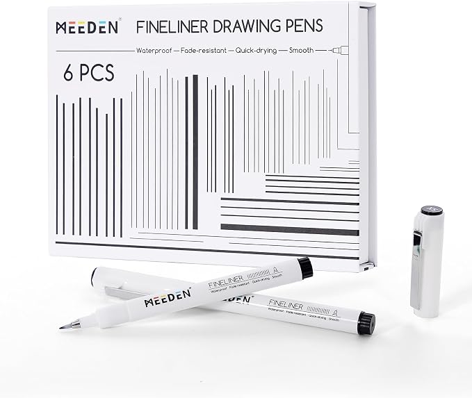 MEEDEN Micro Fineliner Drawing Pens: 0.4-1.2mm XS Nib, 6 Pack, Black Ink