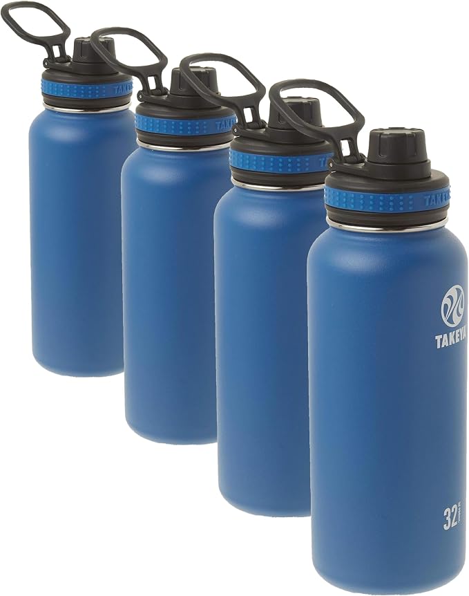 Takeya Originals 32 oz Vacuum Insulated Stainless Steel Water Bottle with Spout Lid, Navy (Pack of 4)