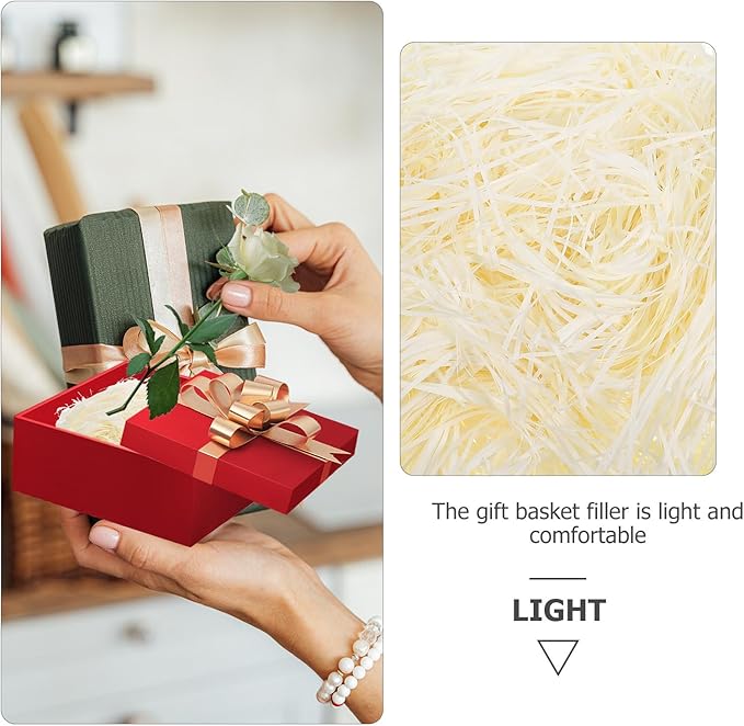 DOITOOL Shredded Paper Filler Crinkle Cut Packaging Box Filler 500g Beige Raffia Grass Decorative Filling for Boxes and Basket Stuffing
