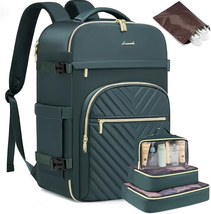 LOVEVOOK Large Travel Backpack for Women, TSA Carry on Backpack for Airplanes, 40L Personal Item Travel Bag fits 17" Laptop, Waterproof Carry on Bag Flight Approved with 4 Packing Cubes