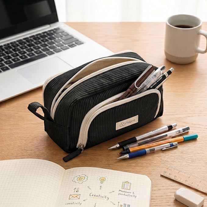 Large Pencil Case Pouch, Soft Corduroy Pen Bag with Zipper, Pencil Organizer, Cute Aesthetic School Supplies for Teen Girls Adults