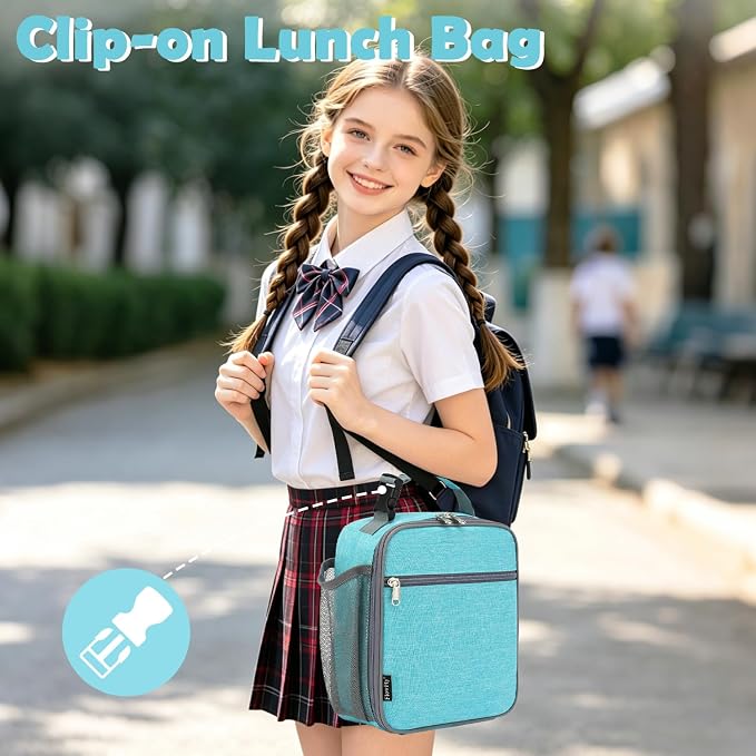 FlowFly Kids Lunch box Insulated Soft Bag Mini Cooler Back to School Thermal Meal Tote Kit for Girls, Boys, Sea Blue