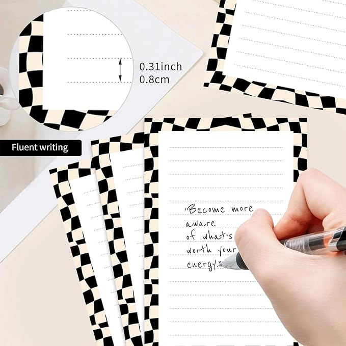 2 Pack Lined Sticky Notes 4x6 in, Cute Self-Stick Notepads with Lines, Large Memo Pads Strong Adhesive for Office, Home Black White Checkerboard