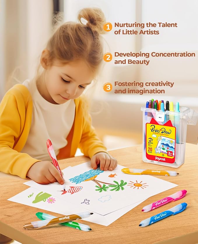 JoyCat Click & Draw Washable Markers for kids with Retractable Tips,20 Colors Markers Set,retractable marker for Toddlers Kids, Ideal arts & crafts supplies,coloring markers,Holiday Gifts for Kid.