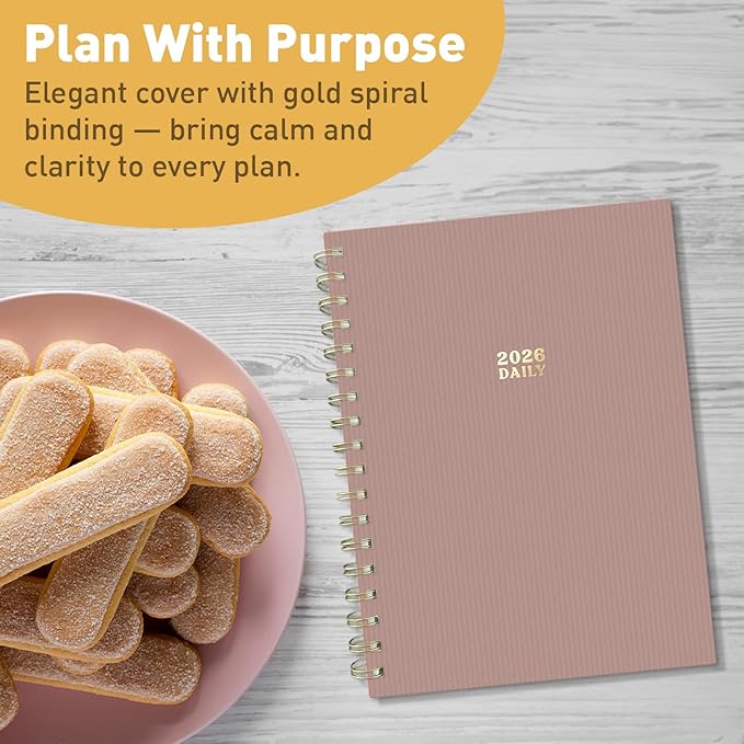 Sweetzer & Orange 2026 Planner – 6" x 8.25" Dated Daily, Weekly & Monthly Calendar Planner – January to December 2026 – Tiramisu Design with Motivational Stickers, Gold Spiral & Sturdy Paper