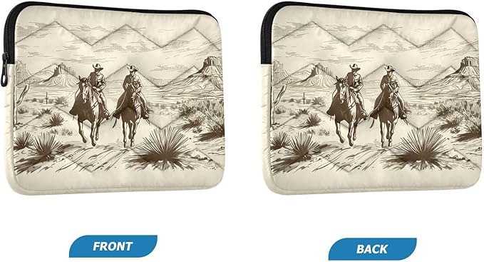 Western-Style Cowboy Laptop Sleeve Case Quilted Slim Bag with Smooth Zipper, Fits MacBook Pro/Air and 13-16 Inch Laptops, Protective Lightweight Office and Travel Briefcase