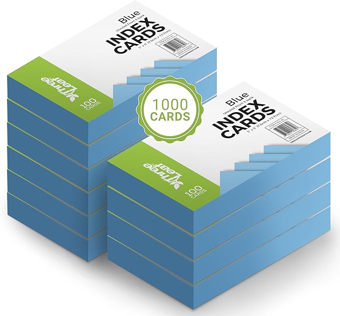 THREE LEAF 3 X 5, INDEX CARDS UNRULED 1000 CT. (100 x 10) BLUE, Blank Flash Cards, Study Card, Memo Pad, For To-Do List, Art And Craft Projects
