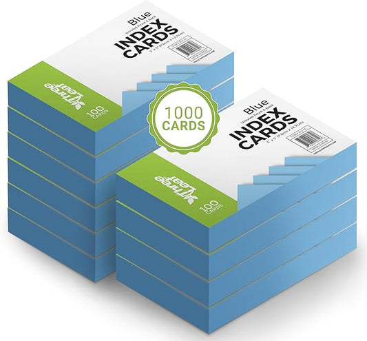 THREE LEAF 3 X 5, INDEX CARDS UNRULED 1000 CT. (100 x 10) BLUE, Blank Flash Cards, Study Card, Memo Pad, For To-Do List, Art And Craft Projects