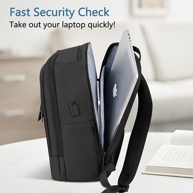 Backpack for Men Business Travel Laptop Backpack with USB Charger Lightweight Anti-Theft Water-Resistant Fits 15.6 Inch Laptop for Commute Travel Daily Work College with Small Bag (Black, 15.6MAX")