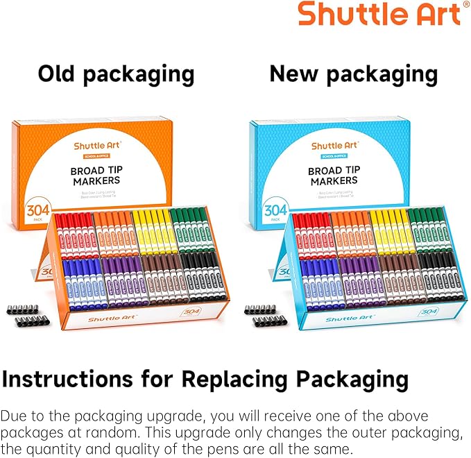 Shuttle Art 304 Pack Washable Markers, 16 Assorted Colors Broad Line Conical Tip Large Markers Bulk with a Box, Bonus Caps, Home Classroom School Supplies for Toddlers Kids Adults Students Teachers
