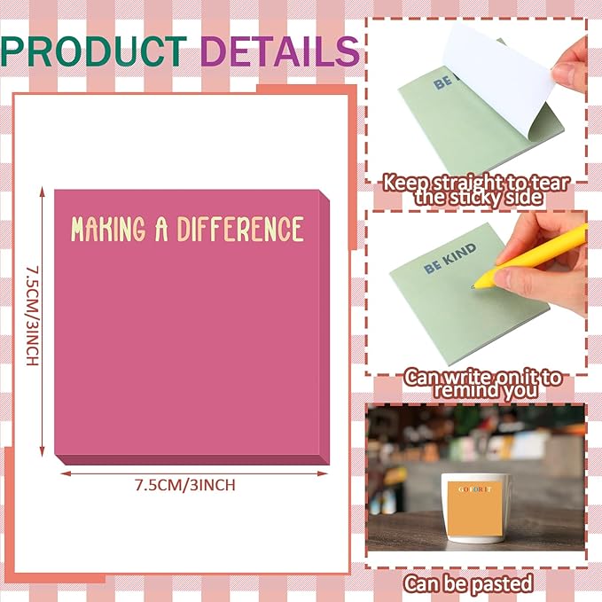 Yinder 24 Pcs Inspirational Sticky Notes Cute Motivational Sticky Notes Pad End of Year Employee Appreciation Gifts Bulk for Teacher Nurse Coworkers Office Supplies 3 x 3'' (Motivational,Macaroon)