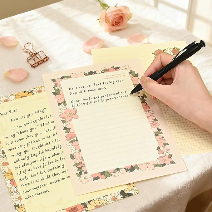 48 Pcs Stationery Paper Envelopes Set Includes 24 Lined Writing Paper & 12 Envelopes with 12 Stickers, Cute Cat Animal Love Letter Writing and Stationery Paper Envelopes(4Style)