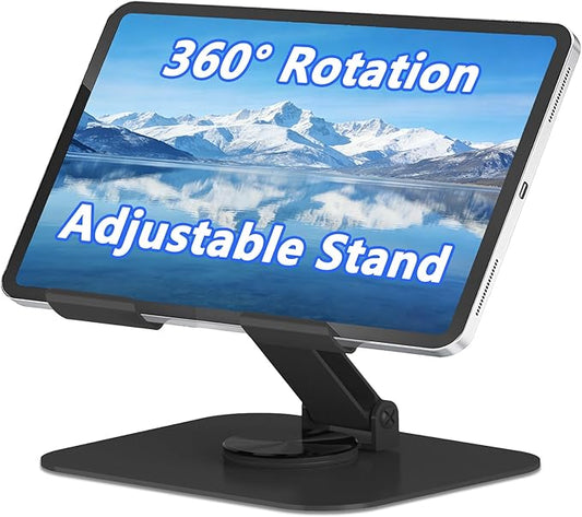 360° Rotation Tablet Stand, Ultra Stability Base Fully Folded Easy to Store and Carry Adjustable iPad Stand Compatible with 4-13" Tablet E-Reader iPad Pro/Air/Mini and More (Black)